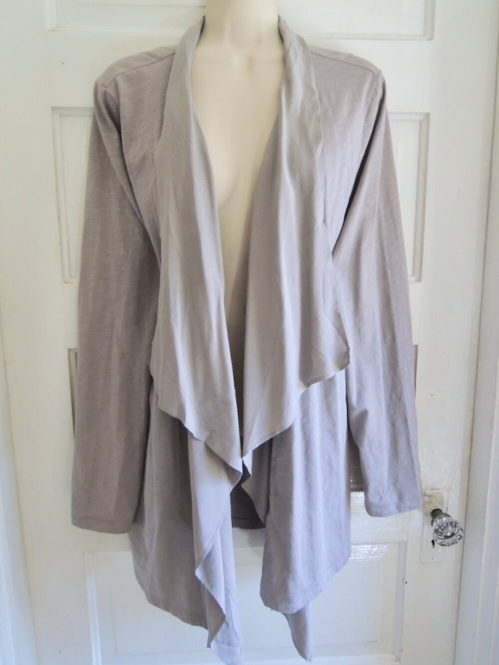 Garnet Hill Gray Drape Front Silk Trim Cotton Cardigan XL